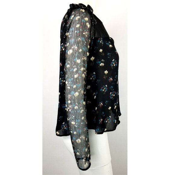 Zara Floral Print on Black Semi Sheer Top - Picture 3 of 6